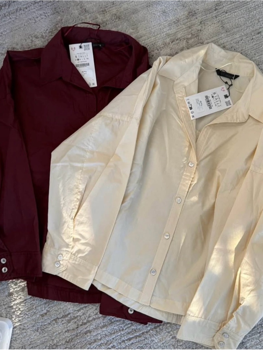 BOGO: Cream Button-Up Shirt & Deep Burgundy Blouse - Neutral and Wine Duo